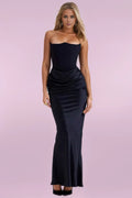 Variant image for Damen Maxikleid Schwarz Satin Elegant Mit Verstellbaren Trägern Für Hochzeitsgast-1