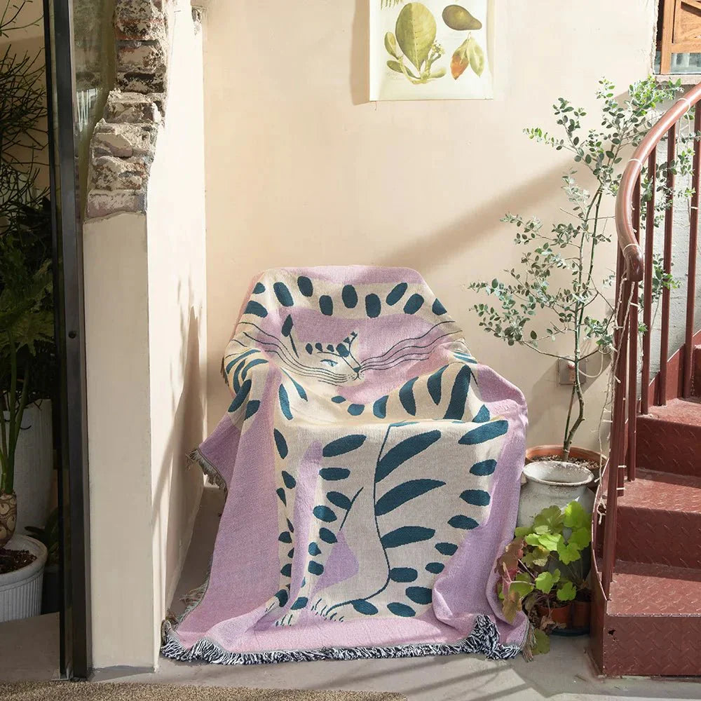 Kuscheldecke für Sofa im Schrulligen Katzen-Design, 100% Baumwolle, 160 x 130 cm, Pflegeleicht und Atmungsaktiv-3
