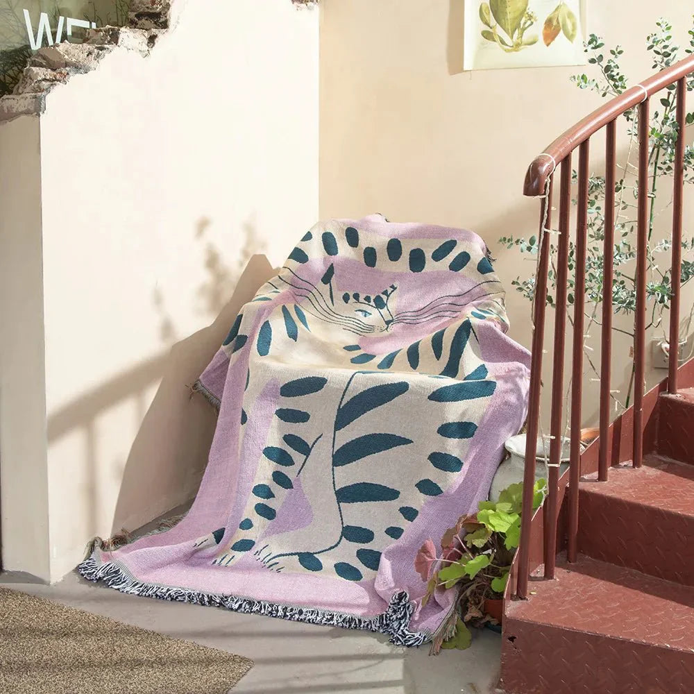 Kuscheldecke für Sofa im Schrulligen Katzen-Design, 100% Baumwolle, 160 x 130 cm, Pflegeleicht und Atmungsaktiv-6