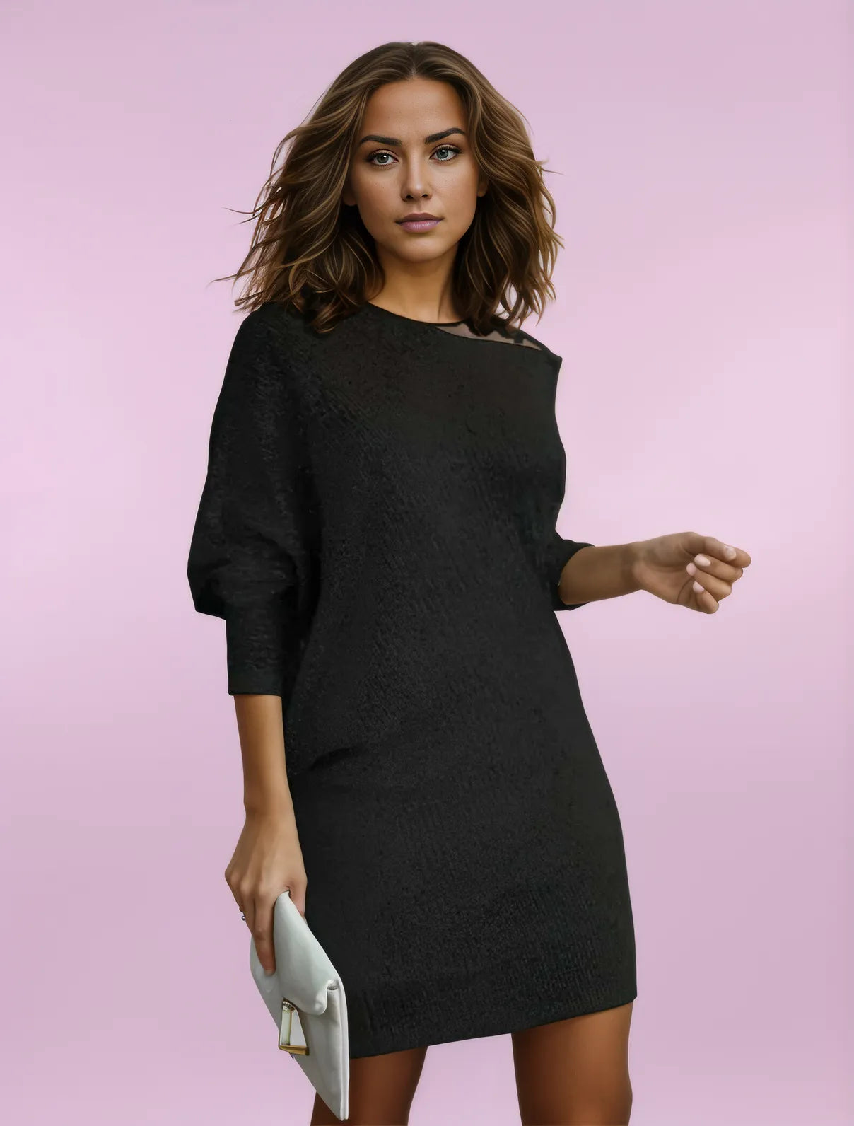 Damen Abendkleid Off-Shoulder Mini Schwarz Glitzernd Pailletten Cocktailkleid-3