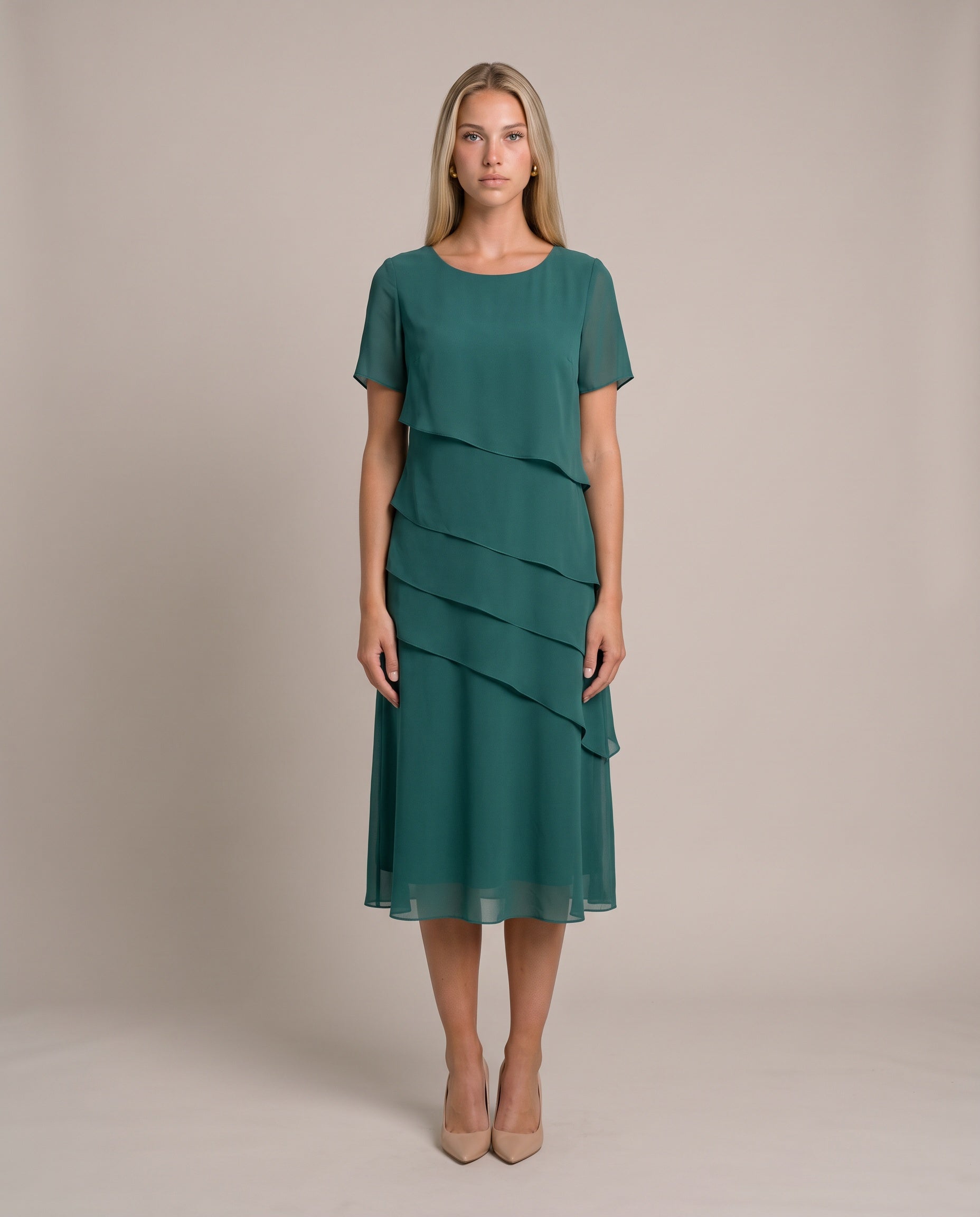 TESS Chiffonkleid für Damen in Grün, gestuftes Kleid