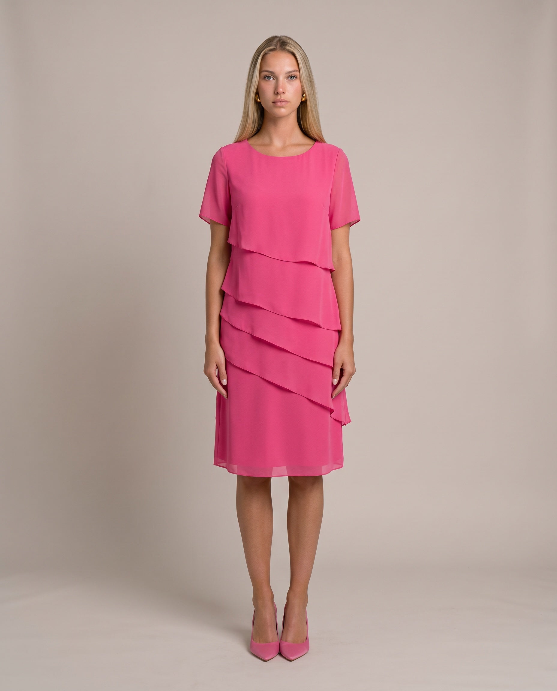 TESS Chiffonkleid für Damen in Rosa, gestuftes Kleid