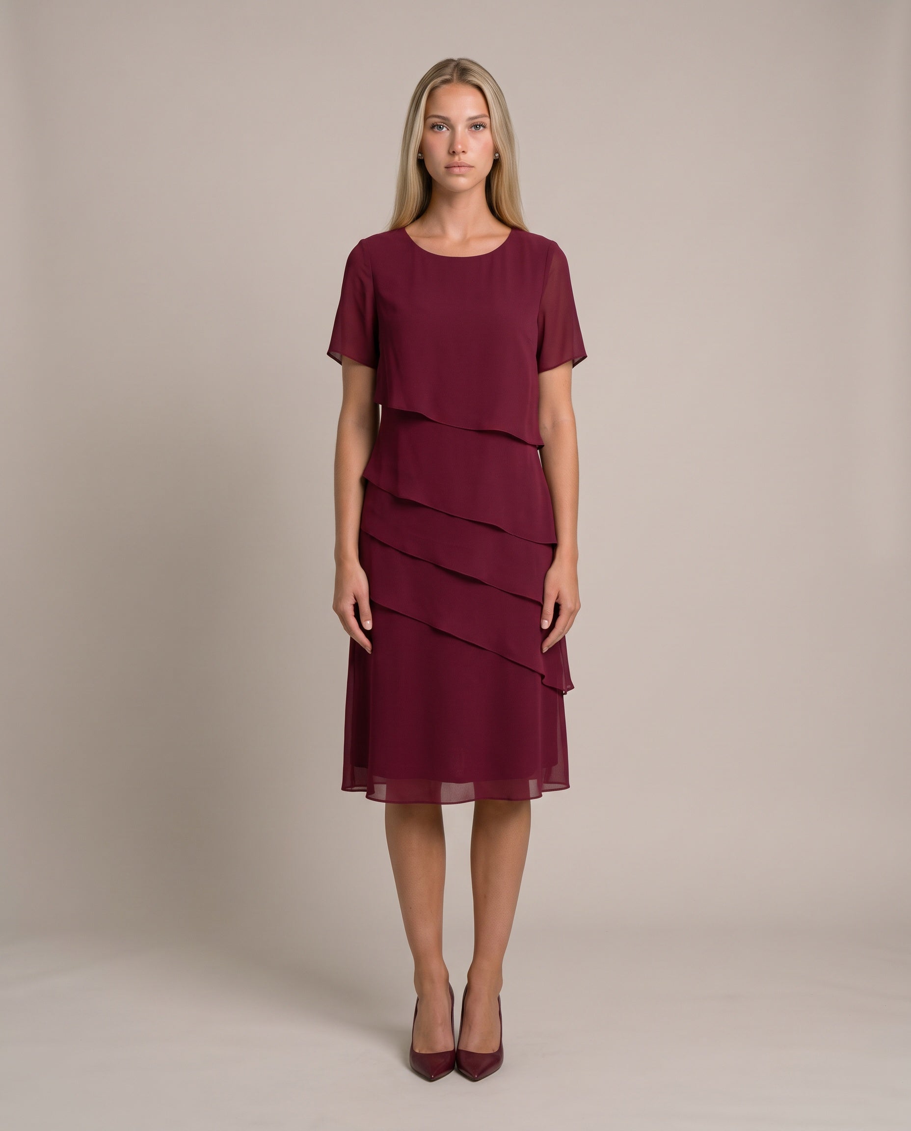 TESS Chiffonkleid für Damen in Rot, gestuftes Kleid
