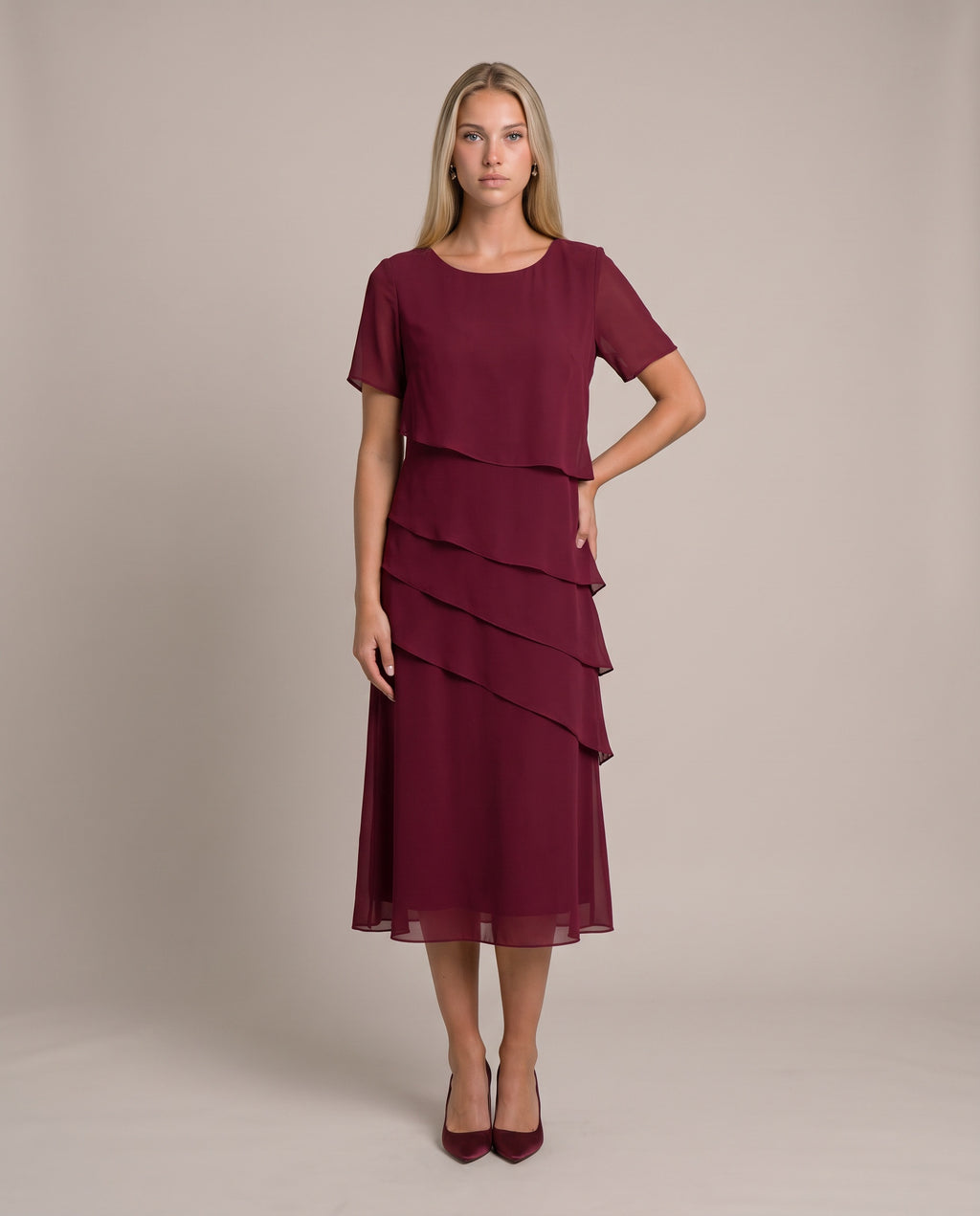 TESS Chiffonkleid für Damen in Rot, gestuftes Kleid