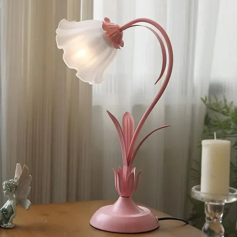 Vintage Tischlampe mit Blumendesign und Metallbasis - 50 x 30 cm, Ideal als Nachttischlampe oder Tischleuchte-6