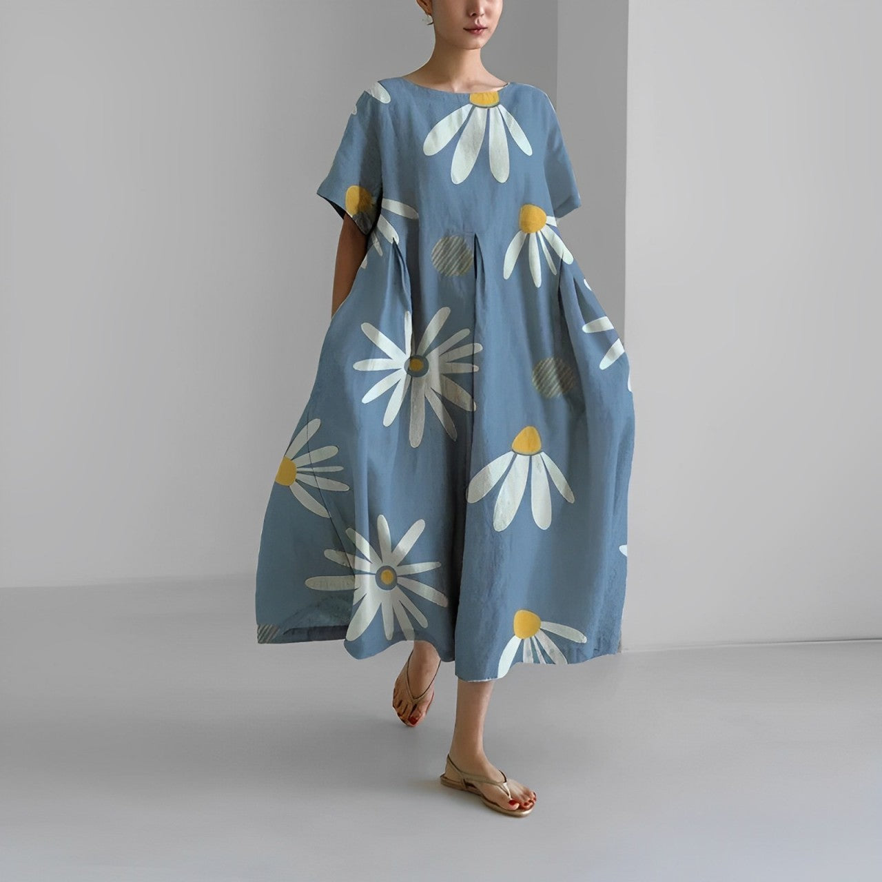 LEILA – Floral Boho Maxikleid mit V-Ausschnitt und Rüschen